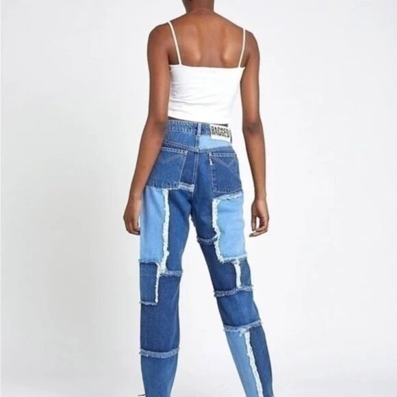 The Ragged Priest Jeans Patchwork Tapered Mom Jeans 30 Raw Hem - Picture 4 of 15